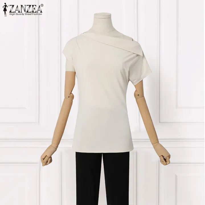 ZANZEA%20Women's%20Summer%20Holiday%20Casual%20Shirt%20Blouse%20Fitting%20Off%20Shoulder%20Irregular%20Tops%20#11%20-%20Image%206