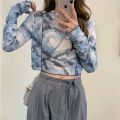 Long Sleeve T-shirts Women Tie-dye Printed Summer Sun-proof Cropped Tops Fashion High Street Gauze Korean Style Chic Teens Retro. 