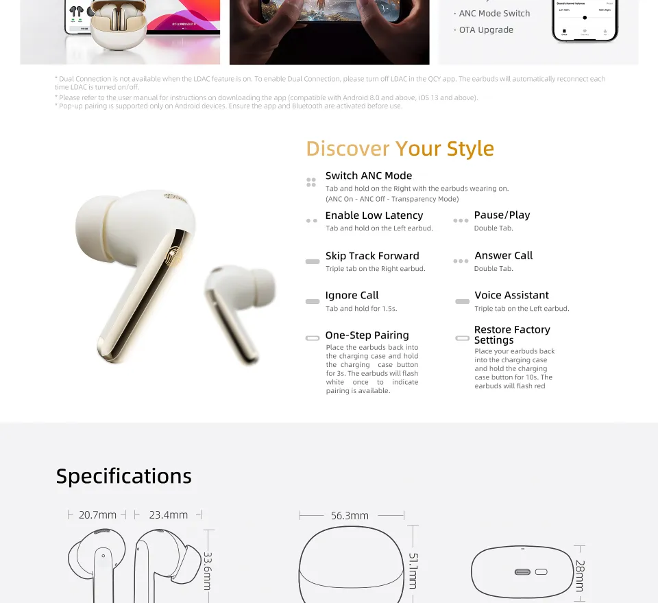 QCY HT08 MeloBuds Pro Earbuds Mic 46dB ANC BT Earphones