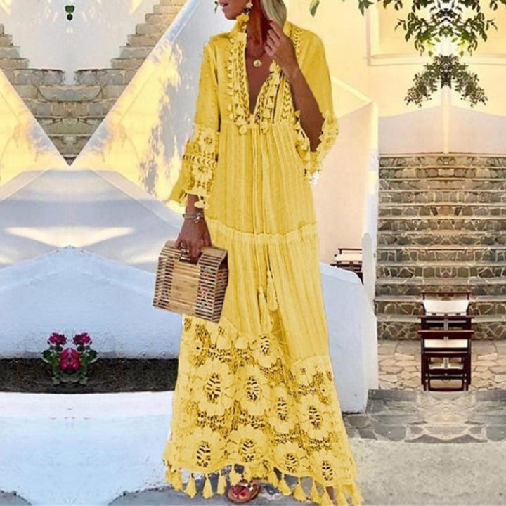 bohemian%20maxi%20dress%20large%20size%20dress%20bohemian%20style%20collar%20lace%20dress%20season%20solid%20color%20v%202022%20fall%20vestidos%20tassel%20ladies%20-%20Image%205