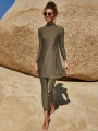 Summer Burkini Muslim Swimwear 2-Piece Women Plus Size Quick Dry Long Sleeve Swimsuit Conservative Beach Surfing Swimming Suit. 