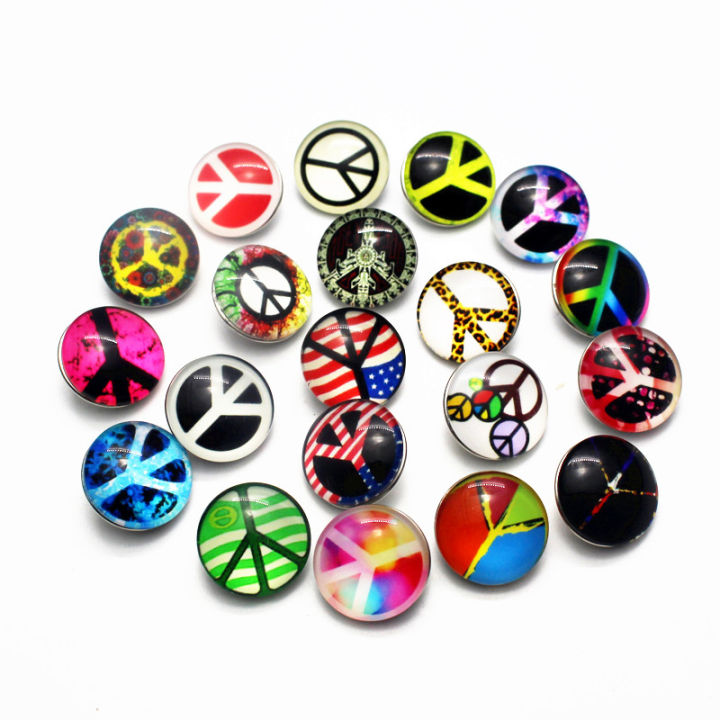 【Pei jie Store】20pcs/lot Mix Peace Symbol Buttons Bangles DIY Snap Jewelry Button Charms Ginger Button Bracelet Snaps