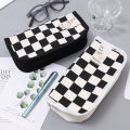 Exceotional Quality - Big Capacity Pencil Case Simple Checkerboard Latis Pencil Bag Stationery Student - Pencil Bag - Vintage Choice. 