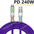 240W 4 in 1 Functional Super Fast Charge USB Type C Liquid Silicone Aluminum Alloy Data Cable For iPhone Huawei Samsung Xiaomi.