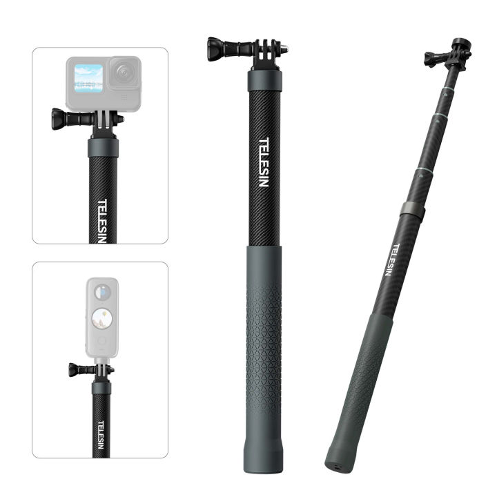 TELESIN 1.2M Extendable Carbon Fiber Selfie Stick Monopod For GoPro Insta360 Osmo Action DJI Action Camera