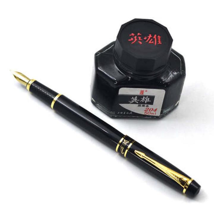Luxury quality Imported Fountain Ink Pen & Hero ink 50ml Black color gift item - Pen