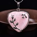 【Hey my home】1PC Natural Crystal Rose Quartz Heart Pendant Mineral Jewelry Couple Christmas DIY Men and Women Necklace.