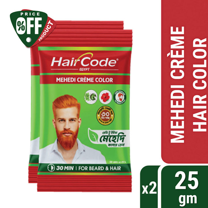 HairCode Egypt Mehedi Crème color (Hair + Beard) Pack of 2 (25gmX 2)