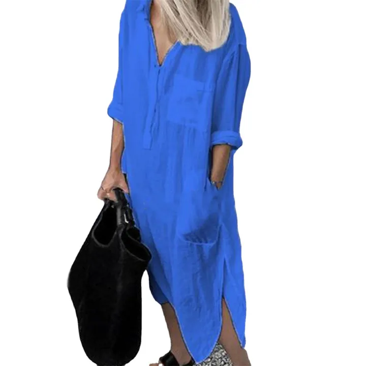 Versatile%20Womens%20Dress%20Elegant%20Lightweight%20Loose-Fitting%20Cotton%20Linen%20Dress%20Comfortable%20Breathable%20Maxi%20Shirt%20Dress%20for%20Beach%20Vacation%20Weekend%20Outing%20Daily%20Wear%20Maternity%20Dress%20Outdoor%20Activities%20-%20Image%202