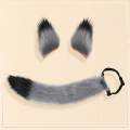Fox Ears Tail Cosplay Props Set, Hair Clip Ears Adjustable Tail Size Imitation Fox Costumes for Carnival Costume Party Girls , Gray Black.