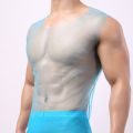 Transprent Mesh T-shirt Mens See Through Fishnet Gym Training TaMan Vest Underwear Nightclub Sheer Tops Gay Clothing. 
