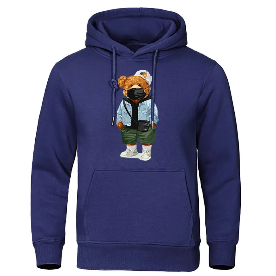 Teddy Bear With Hands In Pockets And Masks Mens Hoodie Street