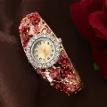 Fopul Mall Casual and stylish Women's Flower Bracelet Watch with Diamond-encrusted Design and Stainless Steel Strap.