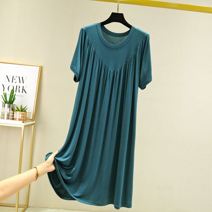 Super%20Soft%20Comfortable%20Short%20Sleeve%20Loose%20Pajama%20Dress%20Female%20Korean%20Loose%20V-Shaped%20Long%20Nightdress%20Modal%20Bottoming%20Night%20Shirt%20-%20Image%202