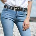 Double Grommet Belt, Punk Belt Adjustable Women Men Belt Double Hole Eyelet Belt Jeans Belt.