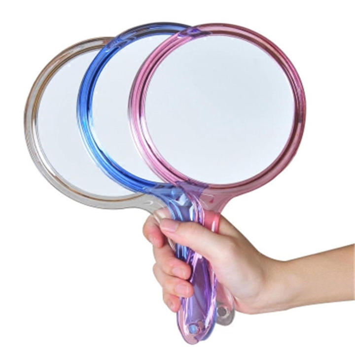Transparent Hand Mirror Rounded Shape Makeup Mirror Hand Mirror Double-Sided Handheld Mirror 1X/3X Magnifying Mirror with Handle
