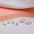 6Pcs/set Korean Style Advanced Exquisite Pink Crystal Heart Stud Earrings Y2K Sweet Cool Aesthetic Women Girls Four-pointed Star Earring Party Jewelry. 