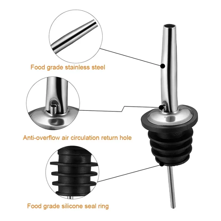 6Pcs%20Stainless%20Steel%20Pourers,Speed%20Pourer,%20Liquor%20Bottle%20Pourers%20and%20Vinegar%20Tapered%20Stopper%20Spout,with%20Sealed%20Dust%20Caps%20-%20Image%203