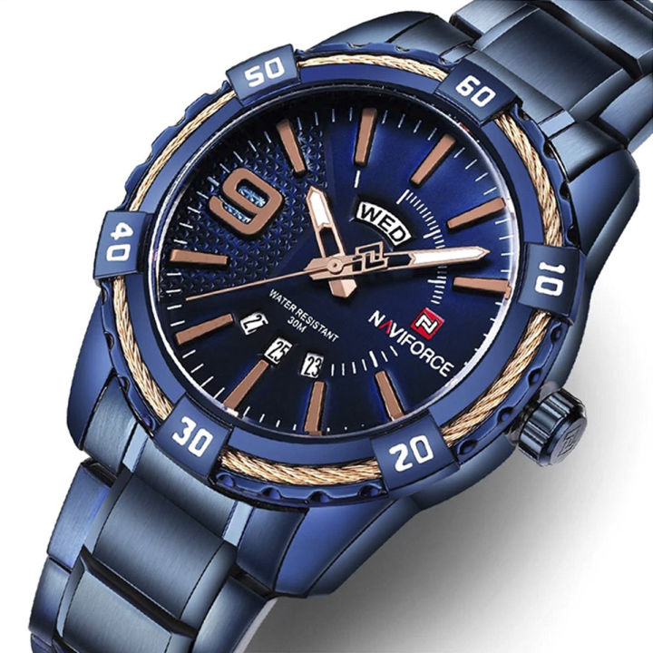 Navi force NF9117 - Stainless Steel Analog Watch  for Men - Royal Blue