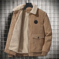 Sunnyheart Men Winter Cargo Jacket Long Sleeves Turndown Collar Pockets Corduroy Jacket For Men. 