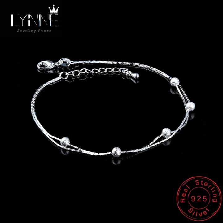 Smalshop 【Best value】 Newest Fashion 925 Sterling Silver Double Layer Frosted Beads Anklets Women Small Ball Pendant Beach Foot Chain Bracelet Jewelry