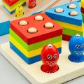 Fishing Game Geometry and Color Learning Five Sets of Columns Wooden Toys for Children Building Toy Baby Education Puzzle Board. 