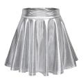 Womens Laser High Waist Mini PU Leather Skirt Club Party Dance Shiny Holographic Skirts Harajuku JK Metallic Pleated Skirt. 