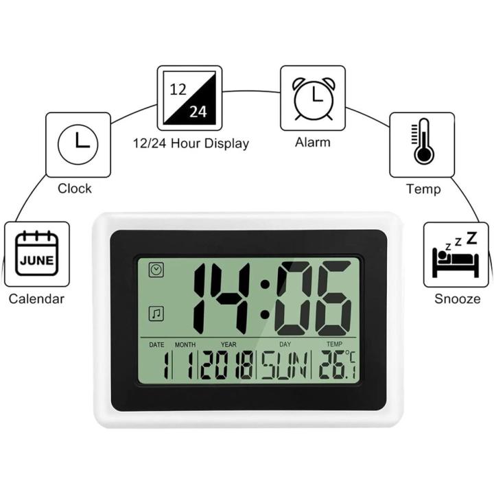 1 Piece Digital Clock LCD Screen Alarm Clock with Calendar & Temperature with Extra Large Digits Easy to Read and Set