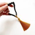 【The road to happiness Store】Natural Black Onyx Stone Rudraksha 33 Prayer Beads Muslim Tasbih Prayer Ciristal Tassel Rosary Women Men 1pc. 