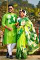 New Exclusive Designer Half Silk Hand Print Saree And Dhupian Panjabi For Combo Couple Men And Women - Panjabi.