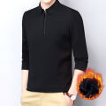 Fall and Winter Fleece Long Sleeve T-Shirt Men's Business Casual Roll-Neck Men's Polo Shirt Half-Zip Underwear Base Layer. 