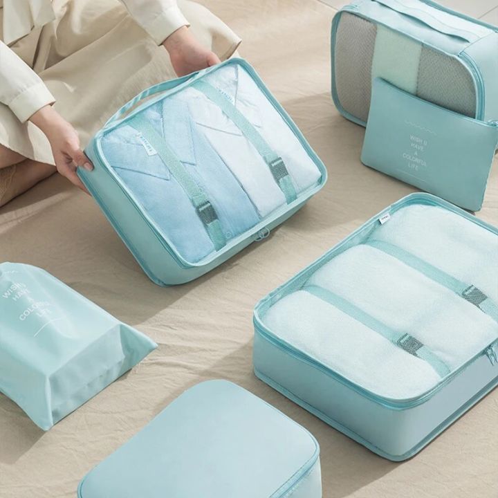 6/7pcs Large Capacity Luggage Packing Cube For Suitcase Organizer Travel Shoes Clothes Cosmetic Storage Bag Toiletries Pouch