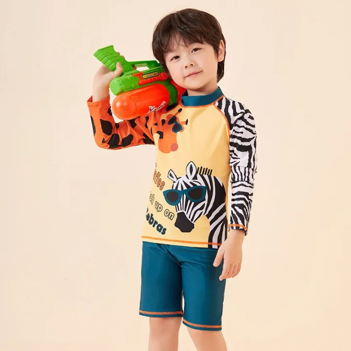 New%202022%20Boys%20Swimwear%20Children%20Sun%20Protection%20Kids%20Cute%20Long%20Sleevezebra-stripe%20Boy%20Two%20Pieces%20Swimsuit%20-%20Image%202