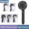 Black 5 Modes Shower Head Adjustable High Pressure Water Saving Shower Head Water Massage Shower Head Bathroom Accessories.