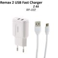 Remax RP-U22 Charger Set 2 Port USB Fast Charging 2.4A Charger with Micro USB Data Cable.