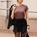 WOTWOY 2023 Summer Casual Solid Slim Fit T-shirts Women Cotton Basic T Shirt Female Knitted Tops Y2k Clothes Korean Fashion Tees. 
