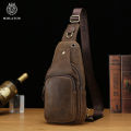 SCHLATUM 100%Genuine Leather Chest Bag Casual Triangle Crossbody Design Travel Shoulder Backpack Men Leather Multifunctional Bag. 