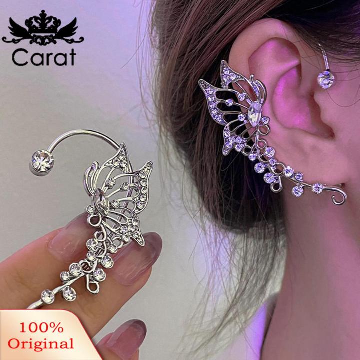 Carat Ear Bone Clip Lustrous Butterfly Inlaid Rhinestone Wrap Around Ear Earrings