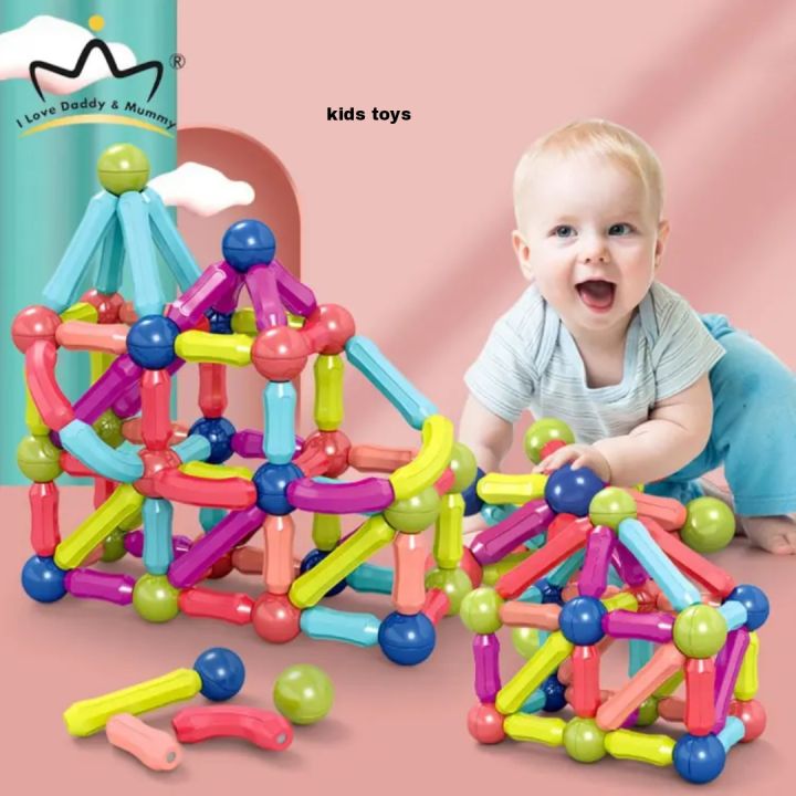 64 PCS Building Blocks Toy Magnetic Construction Set Magnet Ball Sticks Rod  Games Montessori Educational Toys For