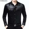Luxury Chinese Dragon Embroidery Velvet Shirt Men Slim Fit Long Sleeve Casual Shirts Mens Button Down Social Party Chemise 4XL. 
