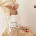 Women Little Canvas Handbag Cute Bear Simple Tote Cotton Cloth Bags Shopping Bag Lovely Grocery Totes Shoulder Bags For Girls.