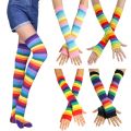 Striped Over the Knee Socks Set Women Girls Stocking Long Socks Arm Sleeve Cover Warm Knee Socks Gloves Christmas Cosplay Casual. 