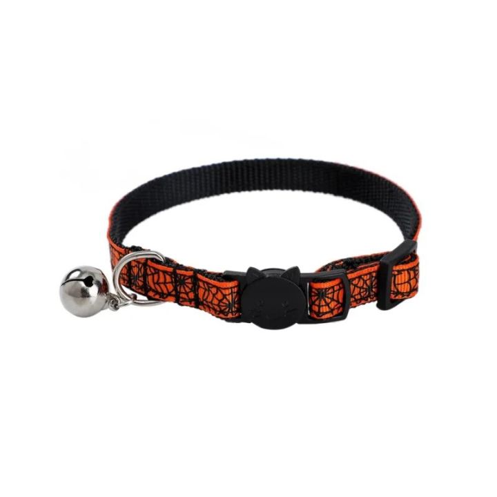 【Atoztide Store】4 Colors Halloween Cat Collar Bell Breakaway Pumpkin, Skull, Ghost Kitten Collar for