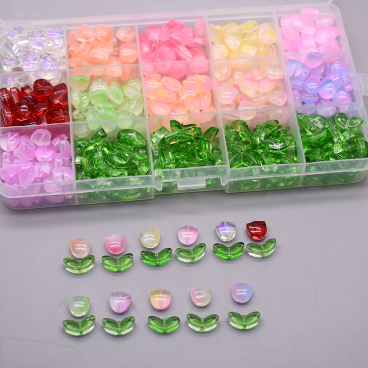 30pcs 9mm Tulips Flowers Lampwork Beads Multicolor Glass Flora