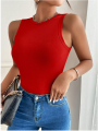 Round Neck Tank Top - Sexy Tank Top - Solid Color - Knit Ribbed Fabric.