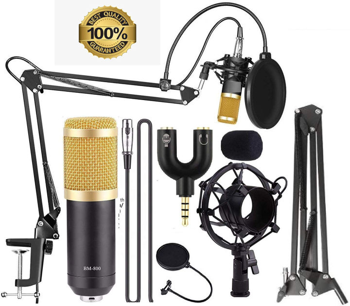 BM 800 Condenser Microphone V8 Sound Card Kit Muti-functional Bluetooth Sound Card for Studio Mobile Phone PC Laptop Record Live Broadcast-Gold