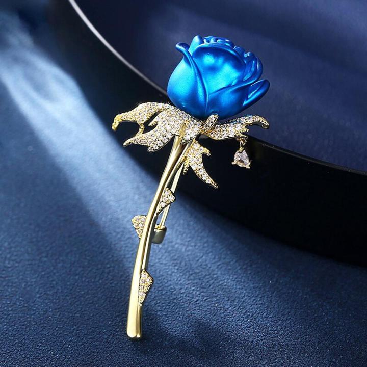 Noble Retro Blue Red Rose Flower Brooche