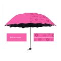 Ladies'sunshine umbrella blossoms in water changes color parasol umbrella triple fold black rubber sunscreen UV woman umbrellas.