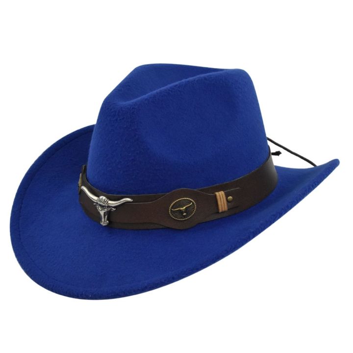 (NEW)Black Cowboy Hat Jazz Knight Hats Felt Hats With Bull Shaped Decor Grassland Country Hat Sombrero
