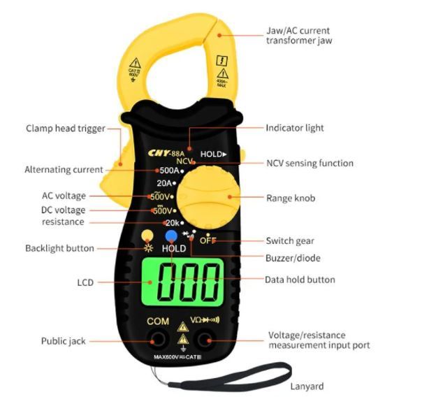 CHY%20Mult-Equip%20Digital%20Multimeter%20CHY-88A%20Digital%20Clamp%20Meter%20Tong%20Tester%20Clip%20on%20Meter%20Voltage%20and%20Current%20Meter%20Portable%20Resistance%20Voltage%20CAT%20III%20MAX%20600V%20with%20NCV%20Function%20-%20Image%206